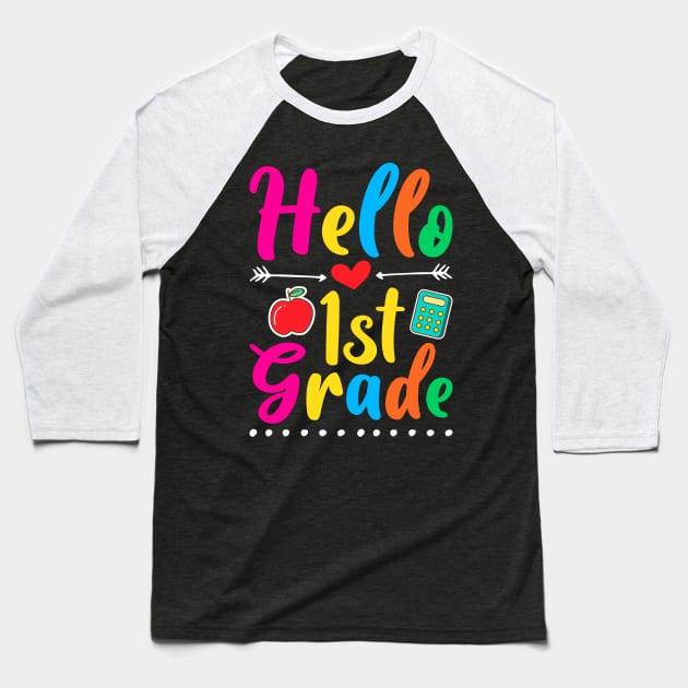 Colored Hello 1st Grade Back to School First Grade Teacher Baseball T-Shirt by ArtedPool